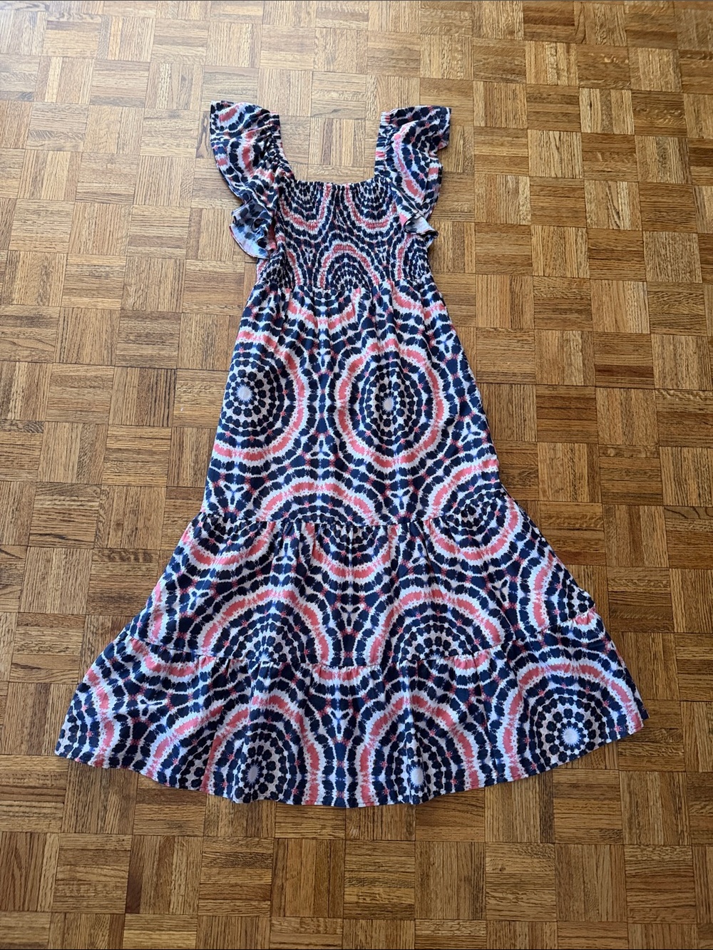 Marie Oliver Tie-Dye Maxi Dress in Navy & Coral